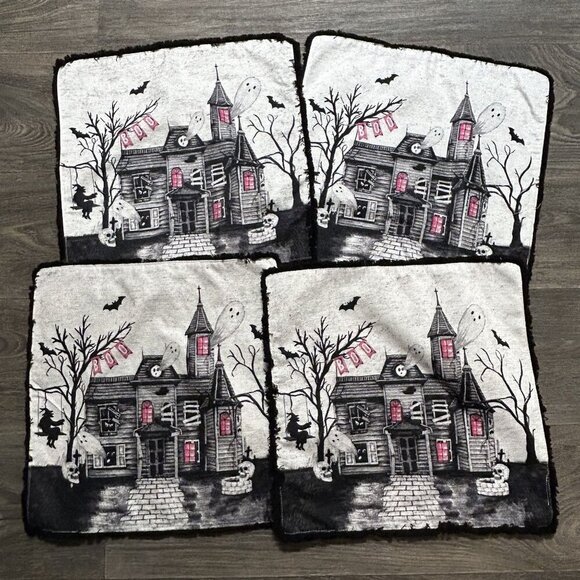 Christian Lacroix Halloween Haunted House Placemats Set of 4 16" Square Spooky - Picture 2 of 7